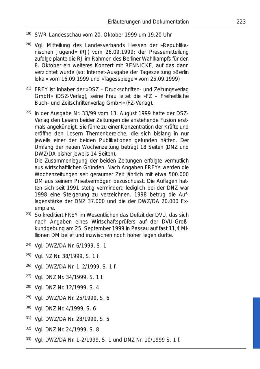 Seite 225 des Verfassungsschutzbericht 1999 Bund