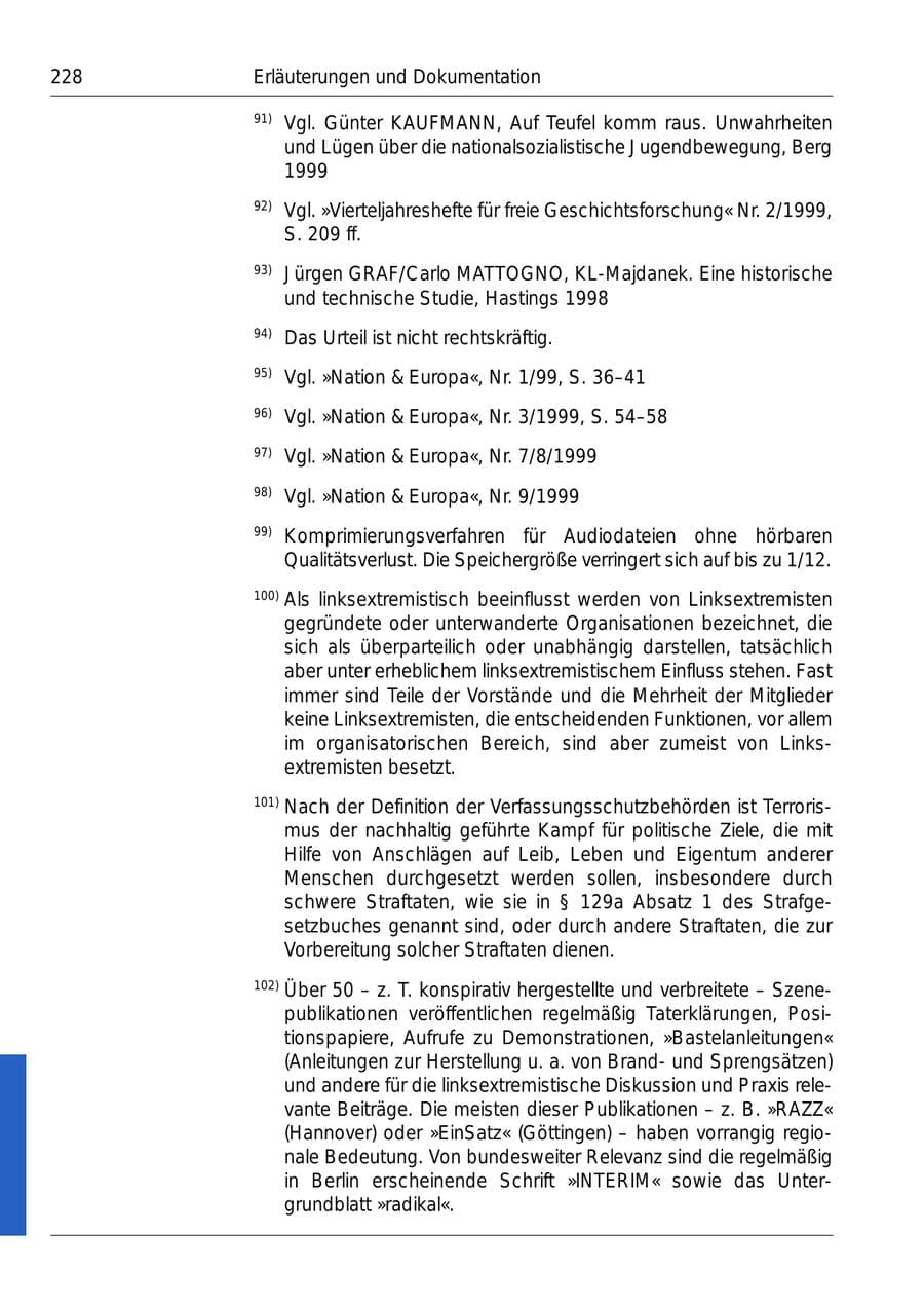 Seite 230 des Verfassungsschutzbericht 1999 Bund