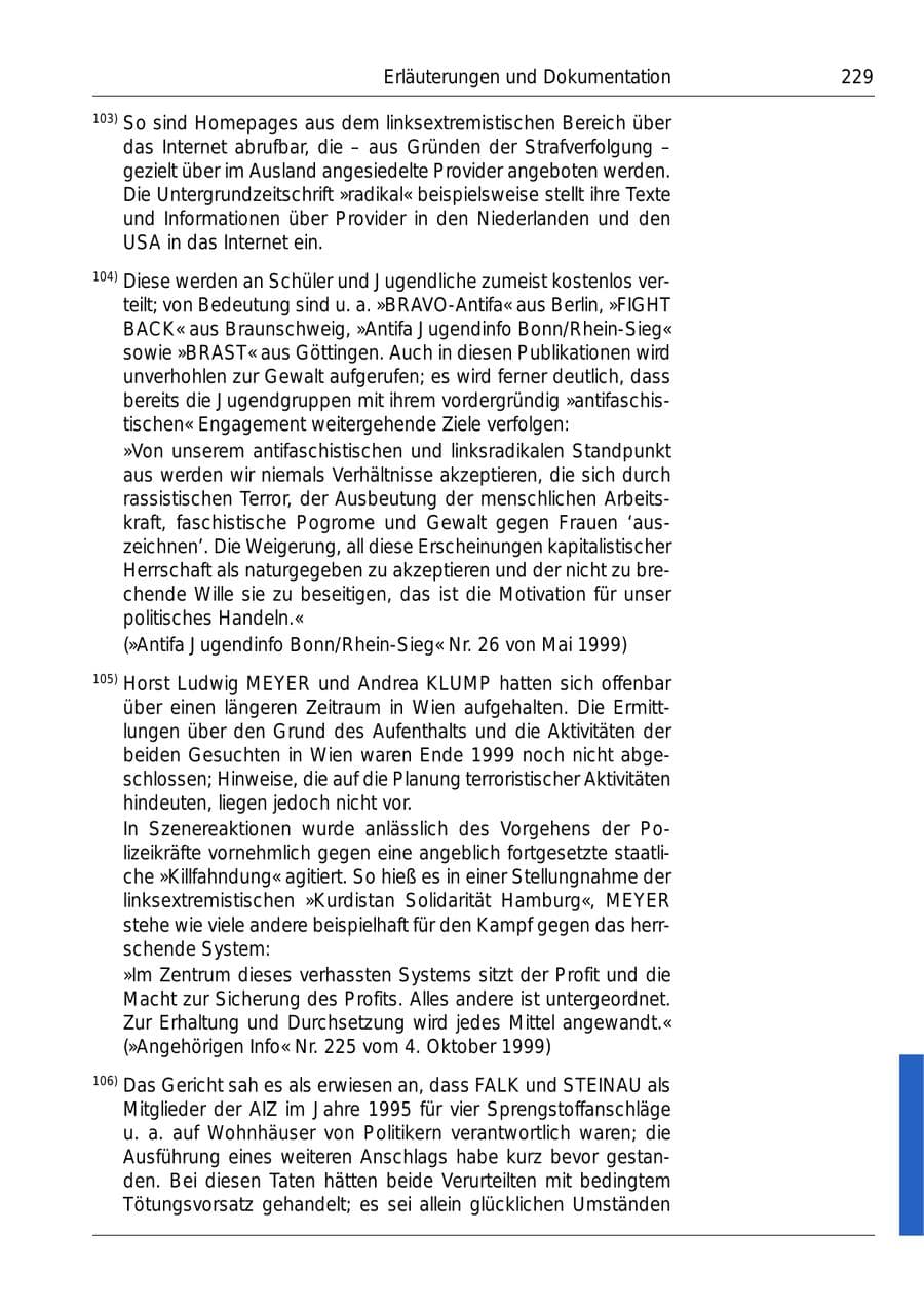 Seite 231 des Verfassungsschutzbericht 1999 Bund