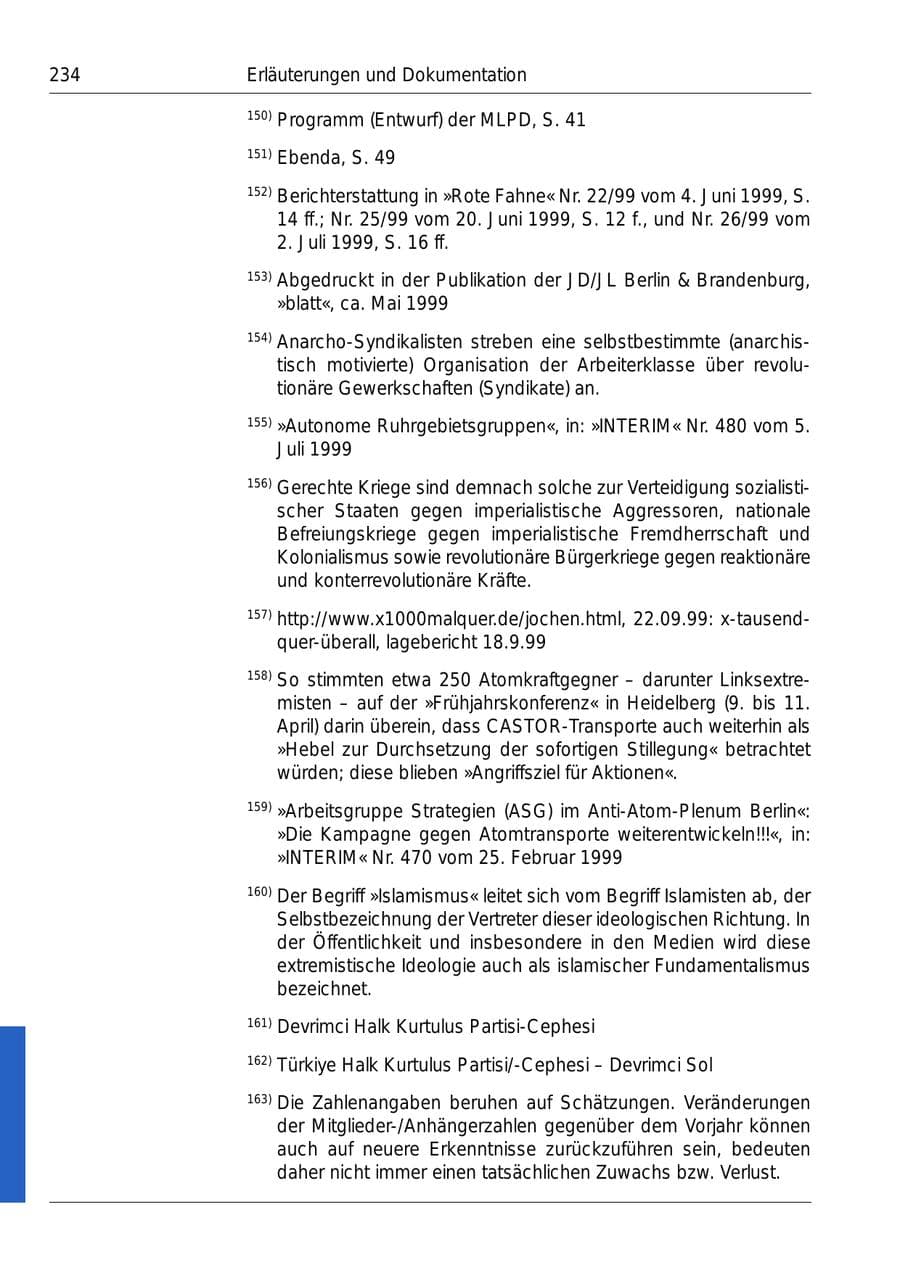 Seite 236 des Verfassungsschutzbericht 1999 Bund