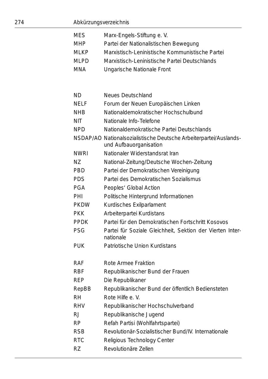 Seite 276 des Verfassungsschutzbericht 1999 Bund