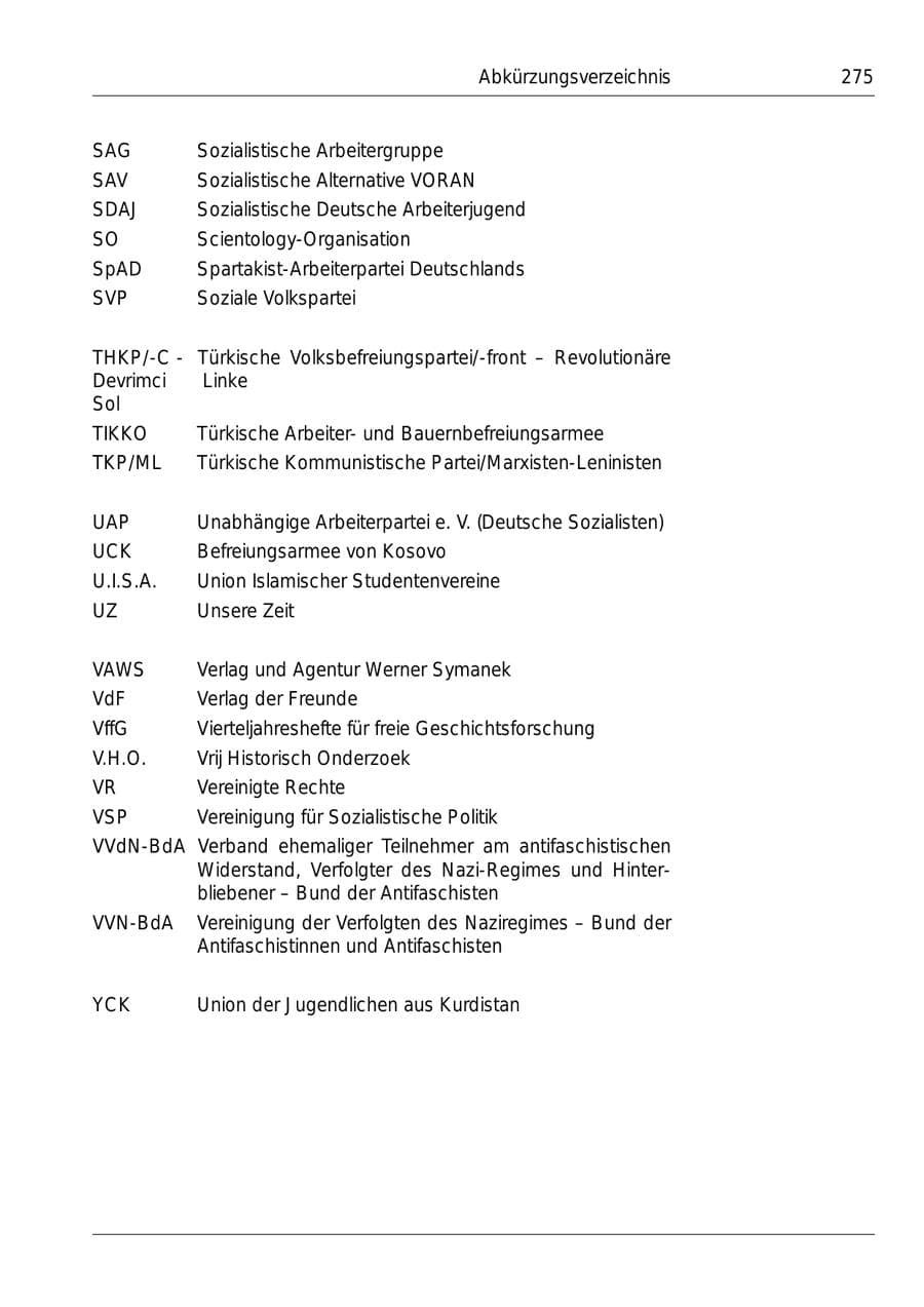 Seite 277 des Verfassungsschutzbericht 1999 Bund
