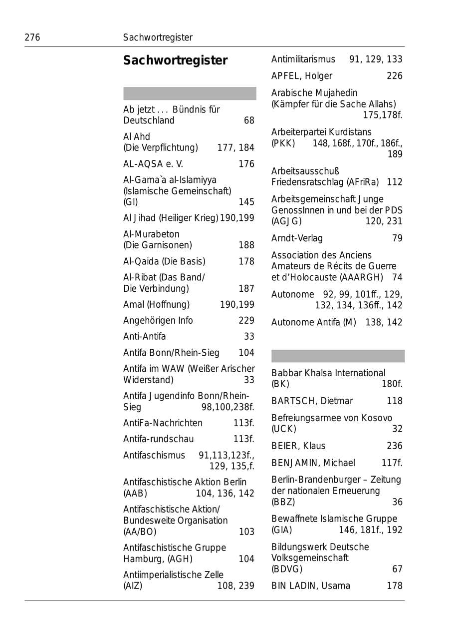 Seite 278 des Verfassungsschutzbericht 1999 Bund