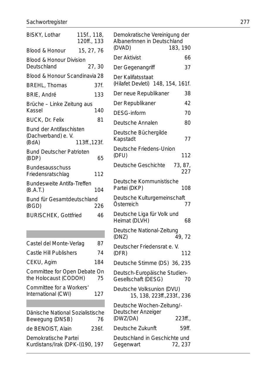 Seite 279 des Verfassungsschutzbericht 1999 Bund
