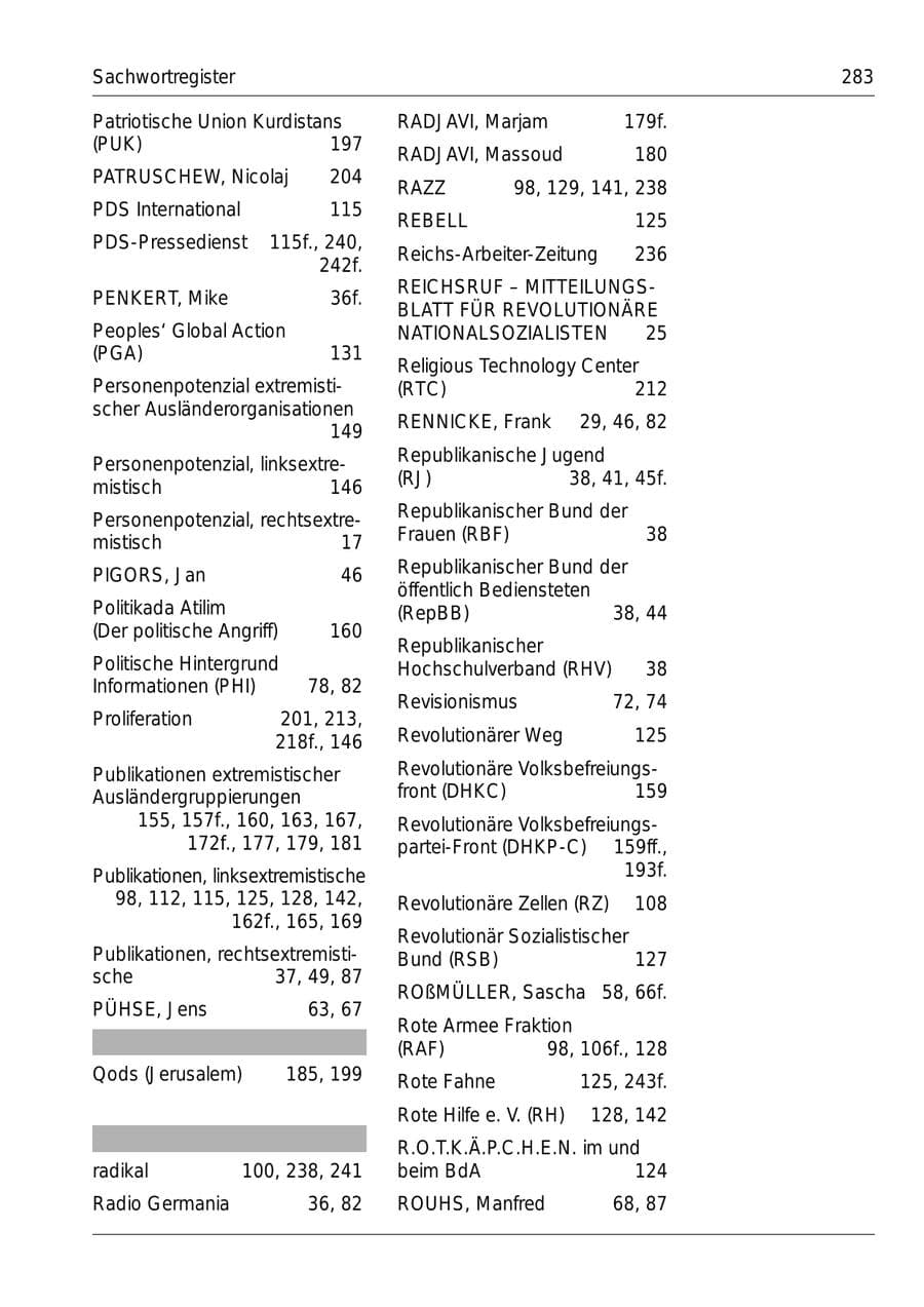 Seite 285 des Verfassungsschutzbericht 1999 Bund