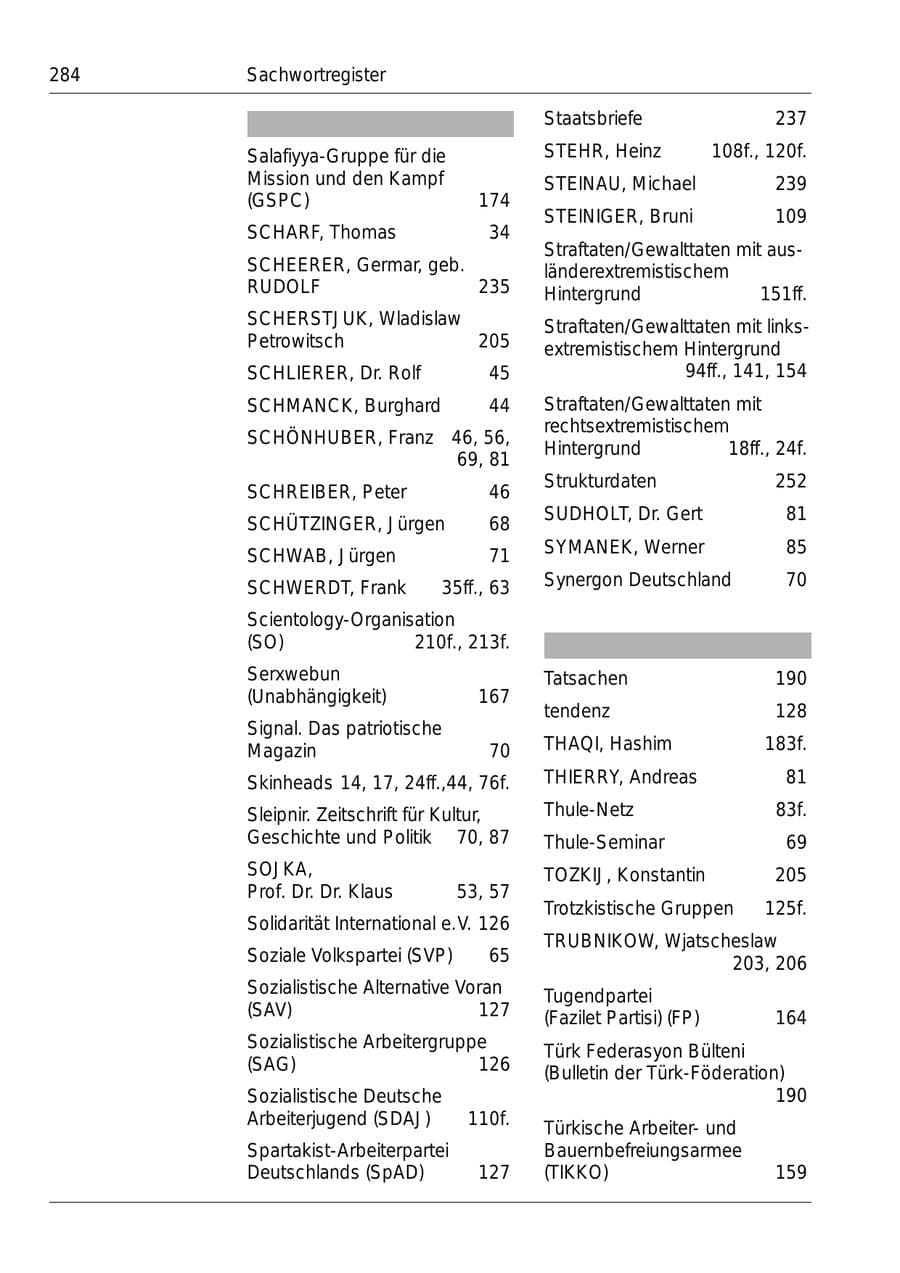 Seite 286 des Verfassungsschutzbericht 1999 Bund