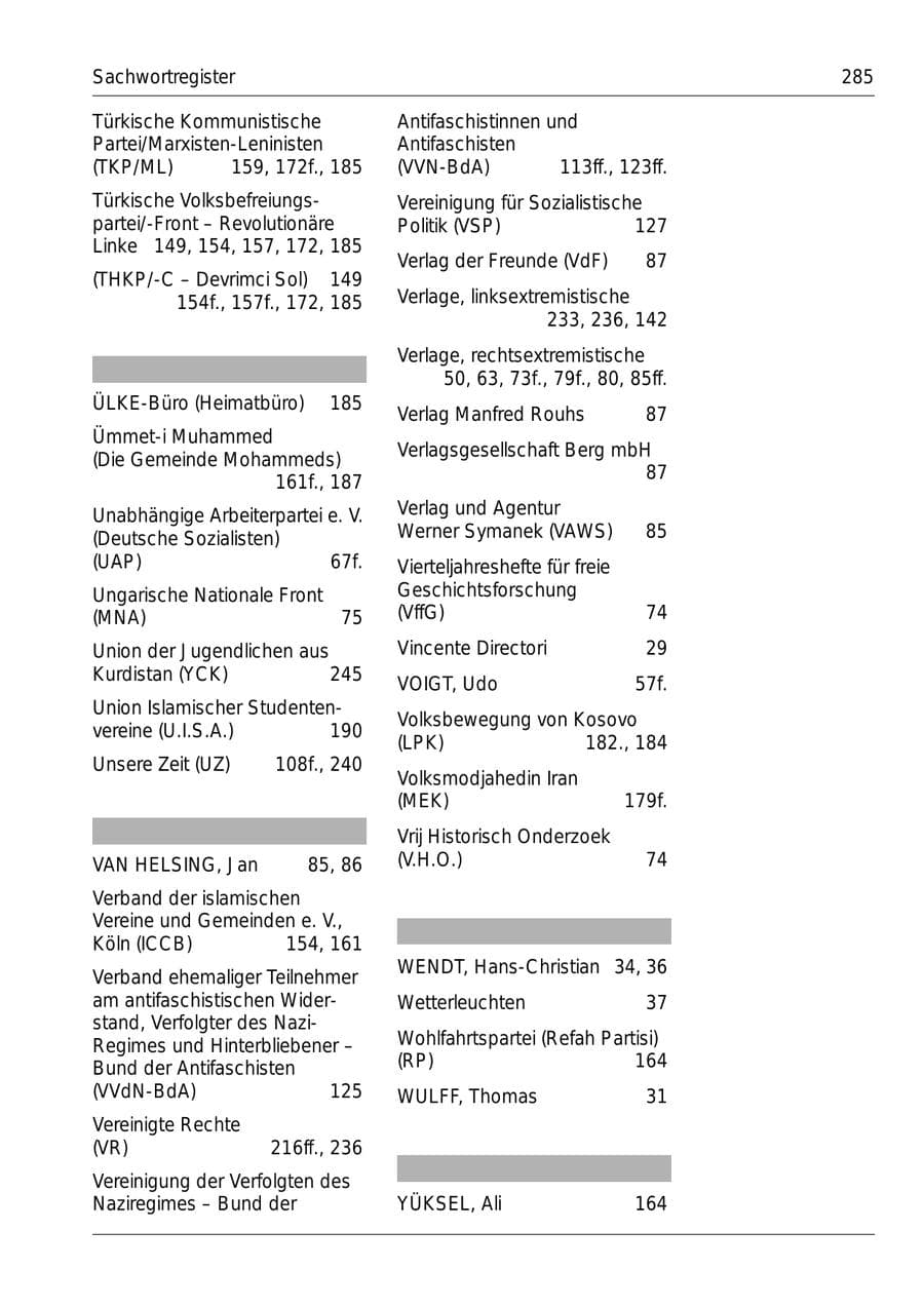 Seite 287 des Verfassungsschutzbericht 1999 Bund