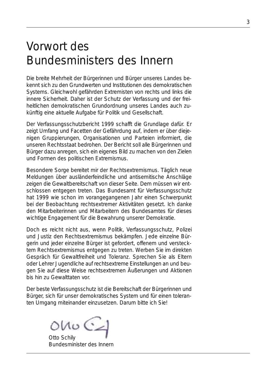 Seite 4 des Verfassungsschutzbericht 1999 Bund