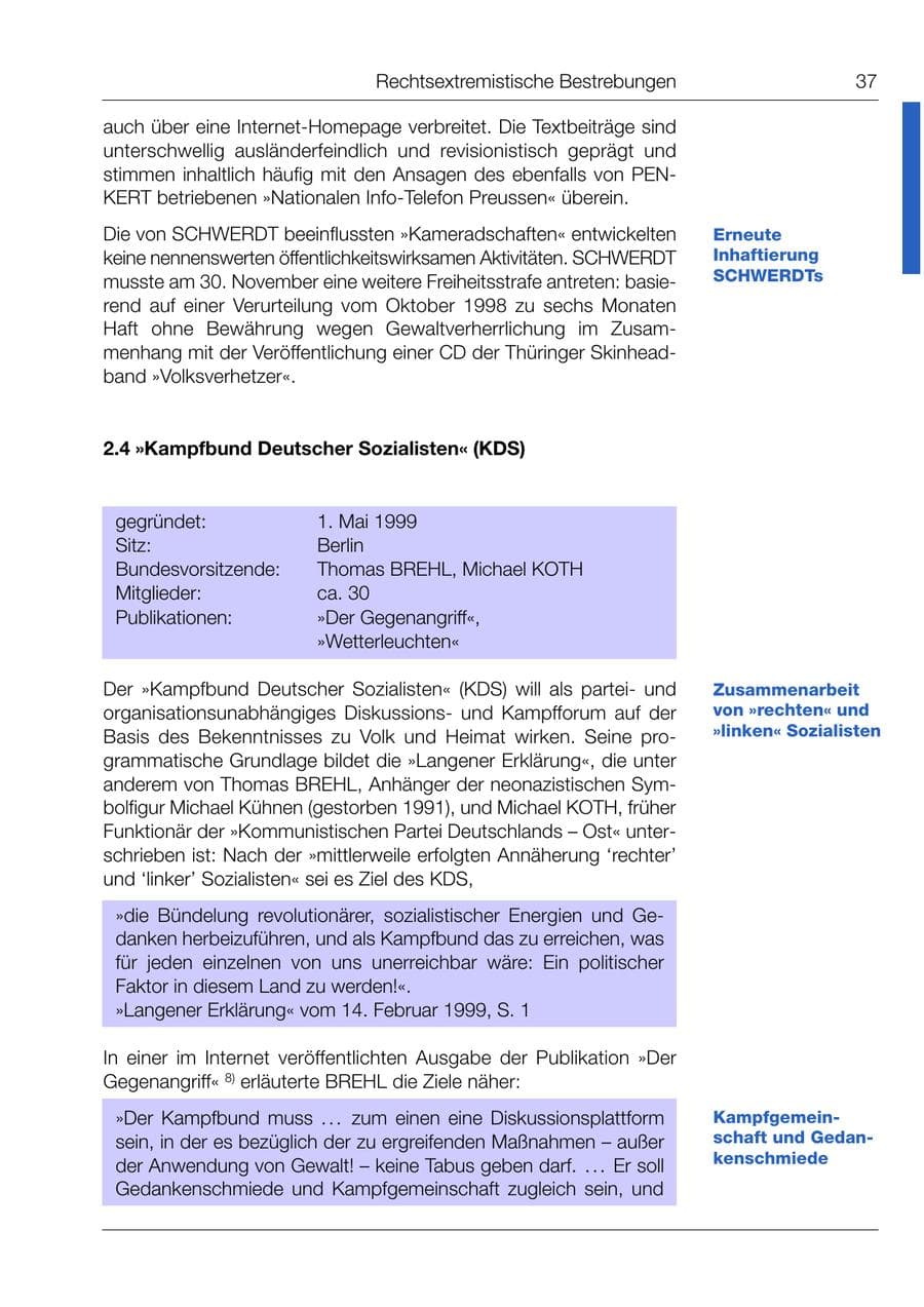 Seite 38 des Verfassungsschutzbericht 1999 Bund