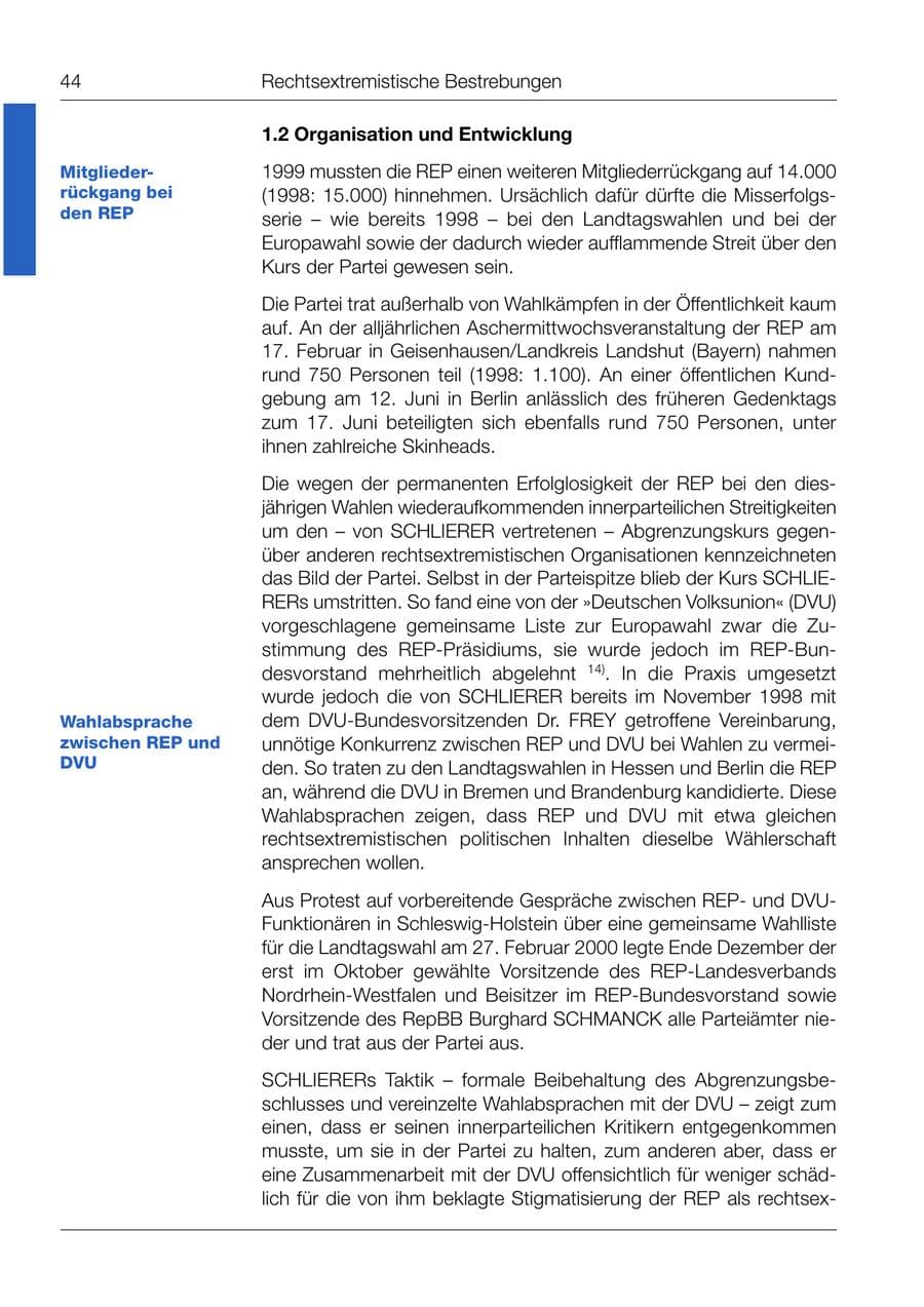 Seite 45 des Verfassungsschutzbericht 1999 Bund