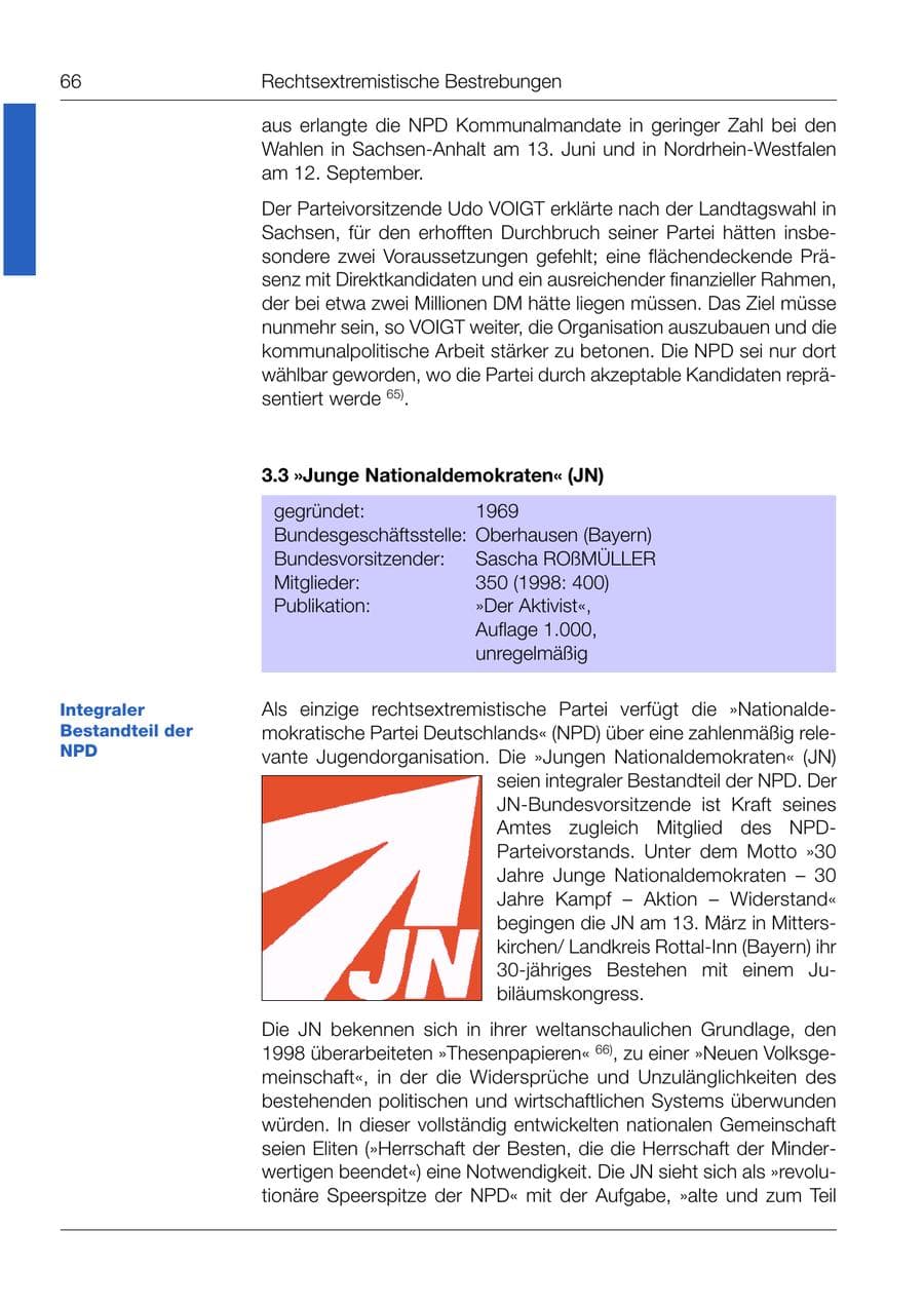 Seite 67 des Verfassungsschutzbericht 1999 Bund