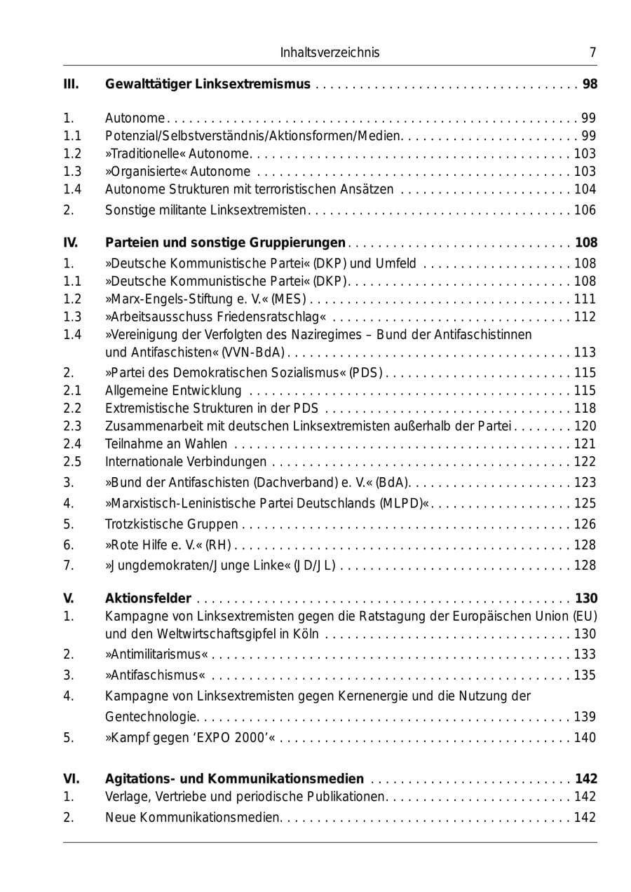 Seite 8 des Verfassungsschutzbericht 1999 Bund