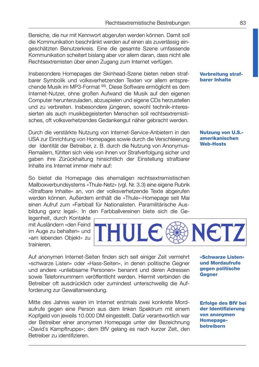 Seite 84 des Verfassungsschutzbericht 1999 Bund