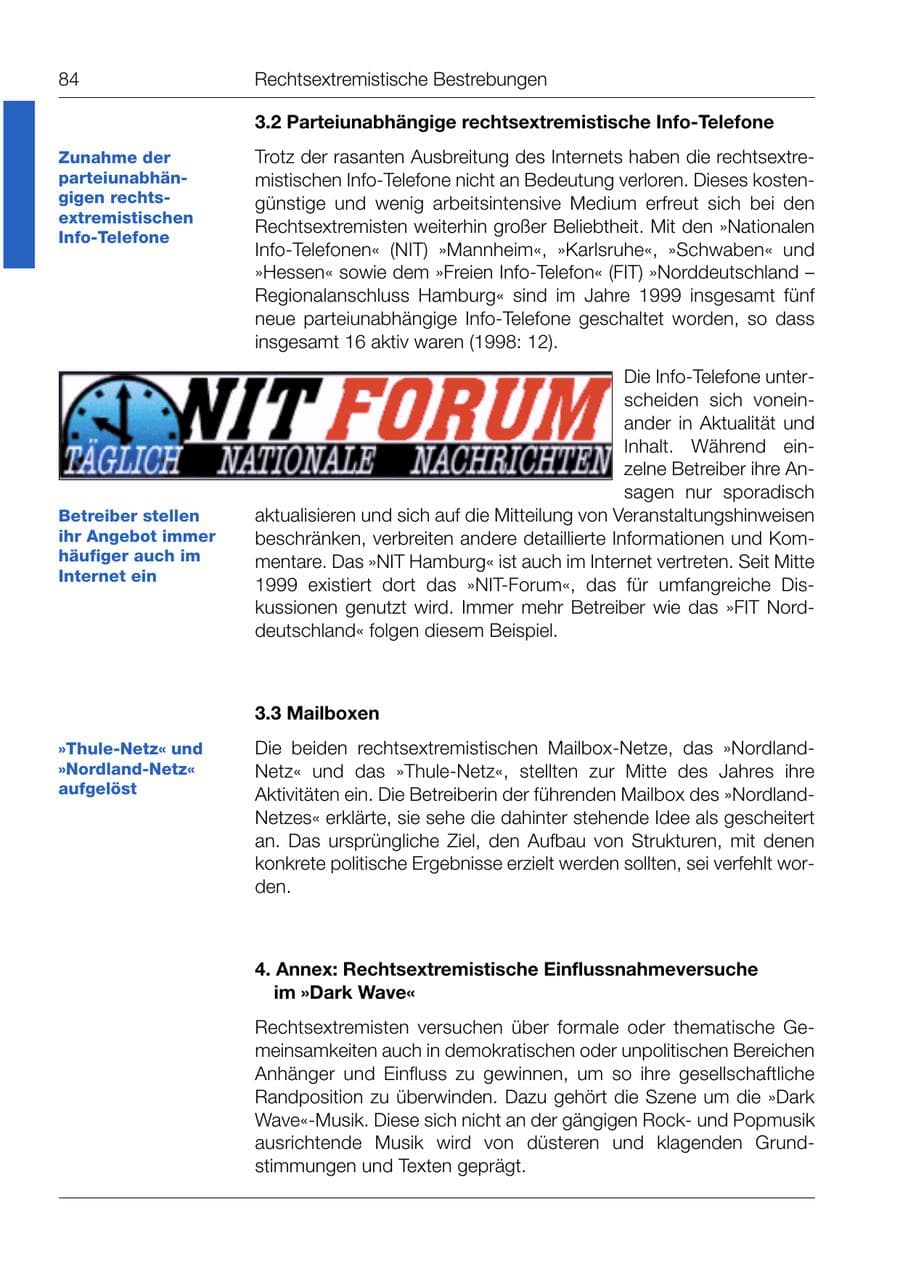 Seite 85 des Verfassungsschutzbericht 1999 Bund
