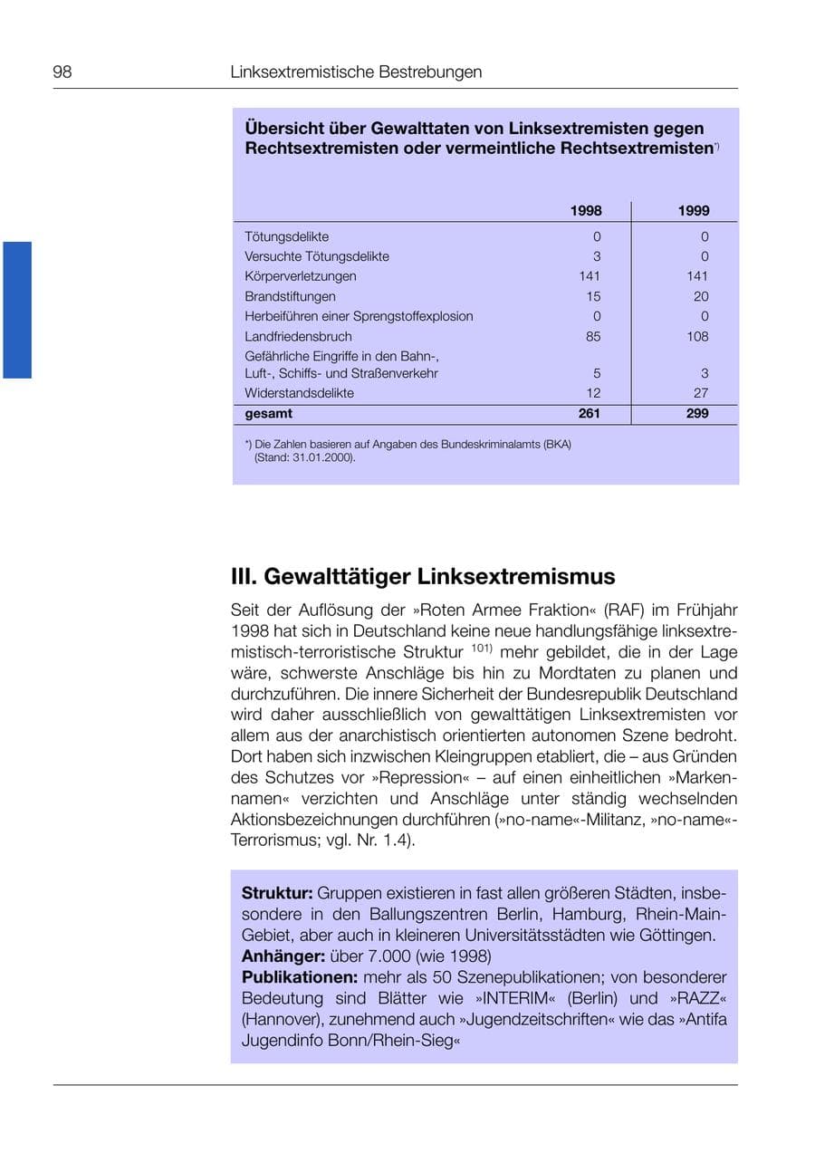 Seite 99 des Verfassungsschutzbericht 1999 Bund