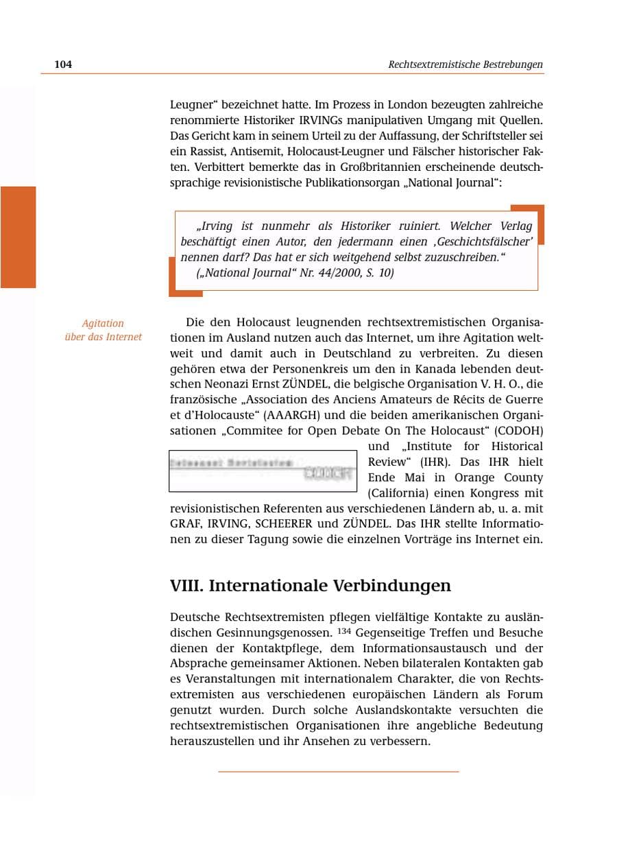 Seite 105 des Verfassungsschutzbericht 2000 Bund