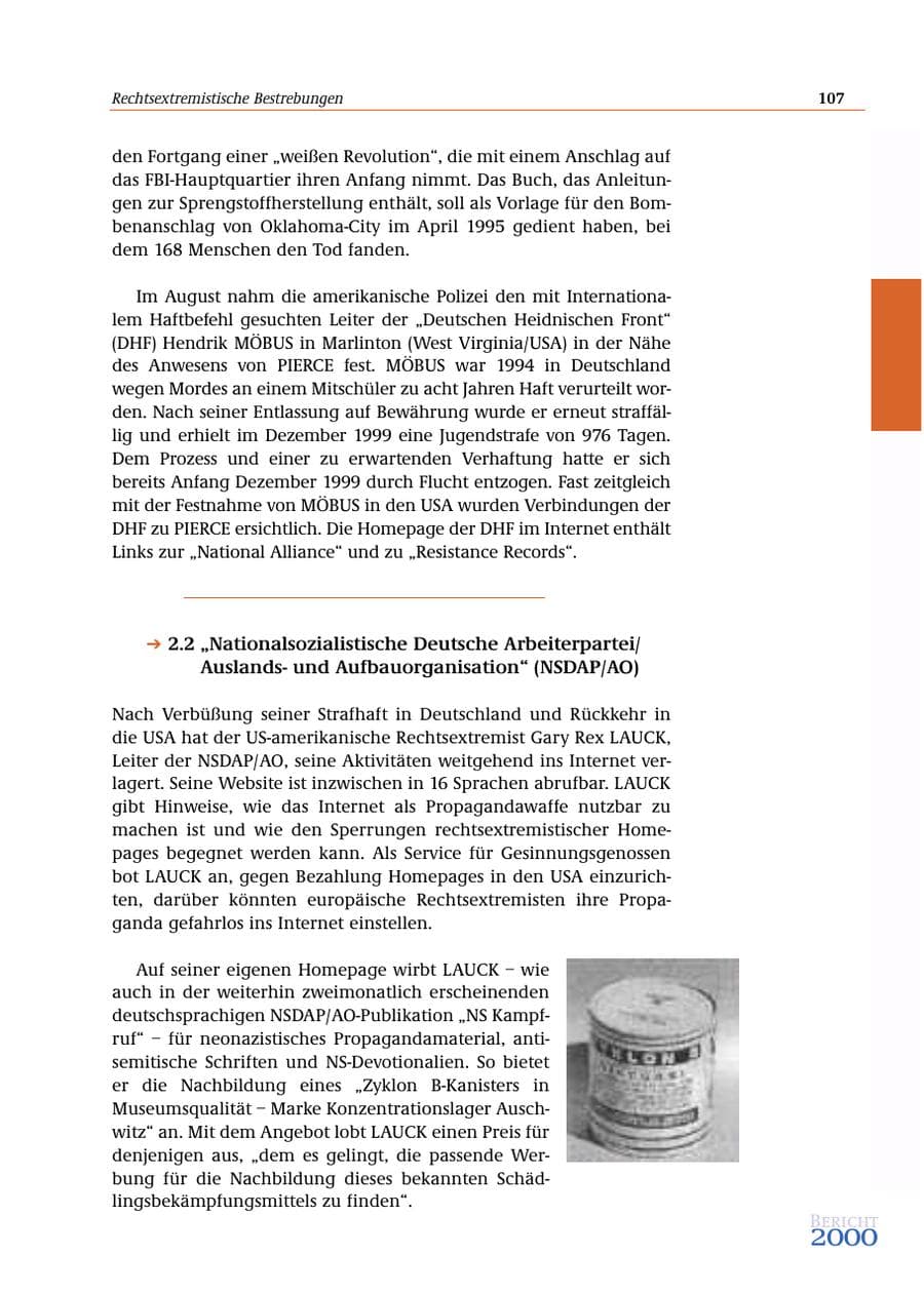 Seite 108 des Verfassungsschutzbericht 2000 Bund
