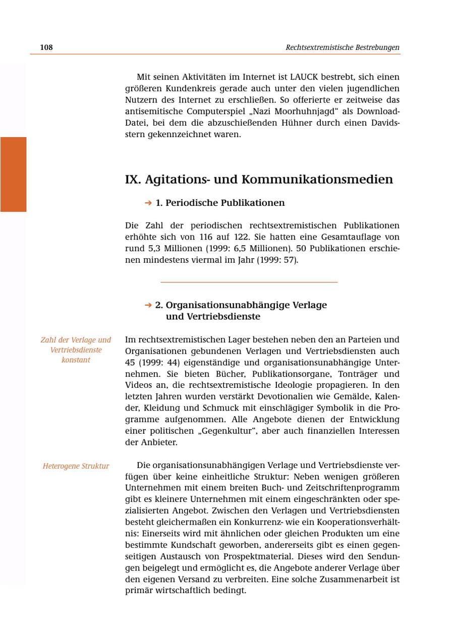 Seite 109 des Verfassungsschutzbericht 2000 Bund