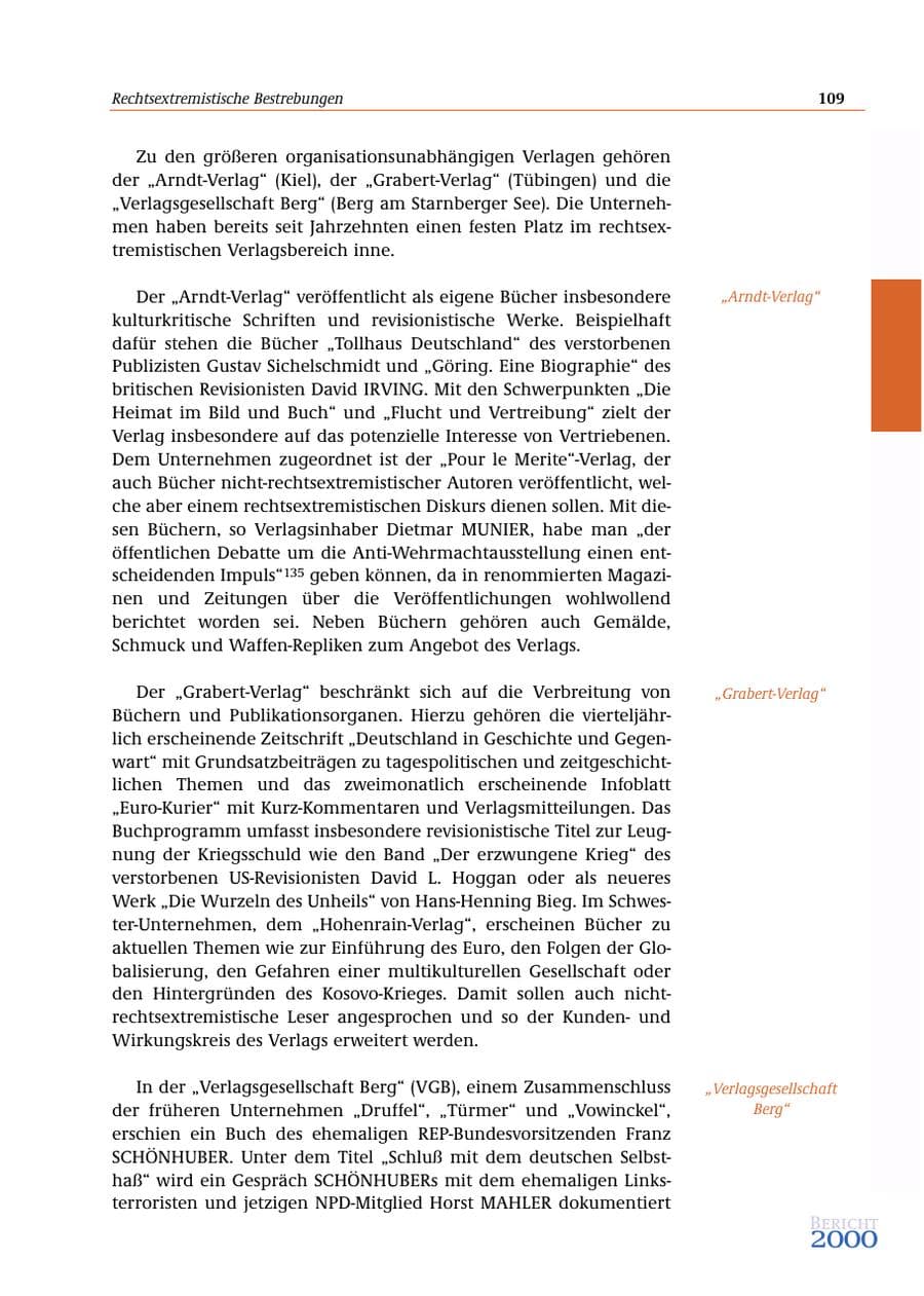Seite 110 des Verfassungsschutzbericht 2000 Bund
