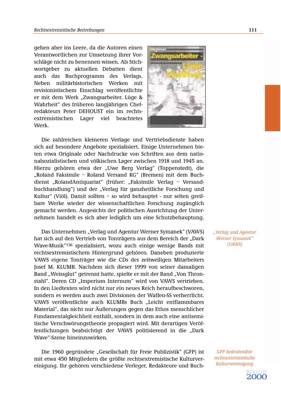 Seite 112 des Verfassungsschutzbericht 2000 Bund