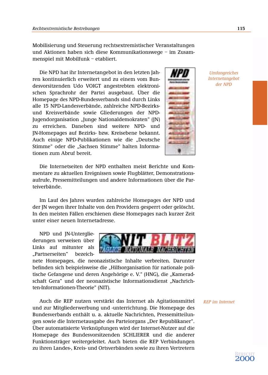 Seite 116 des Verfassungsschutzbericht 2000 Bund
