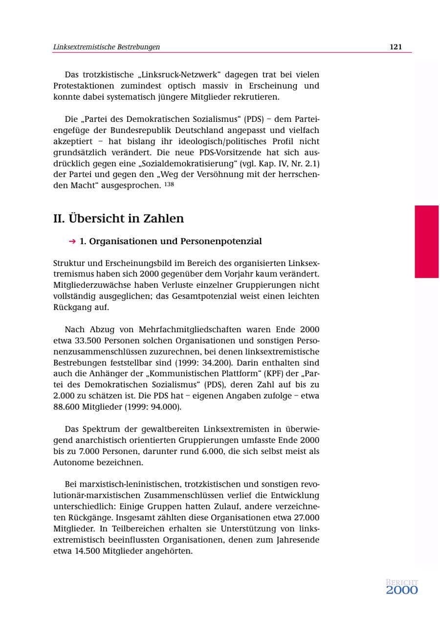 Seite 122 des Verfassungsschutzbericht 2000 Bund