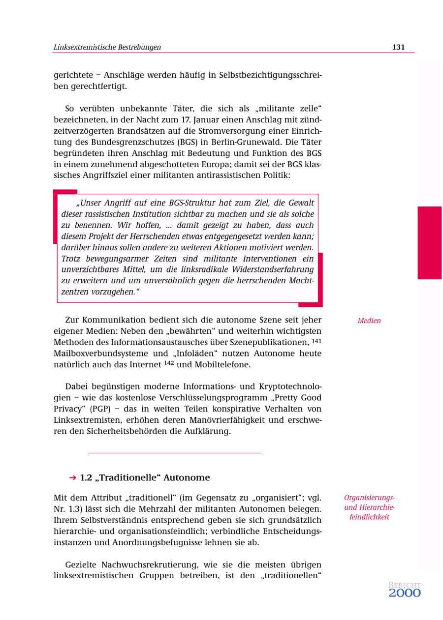 Seite 132 des Verfassungsschutzbericht 2000 Bund