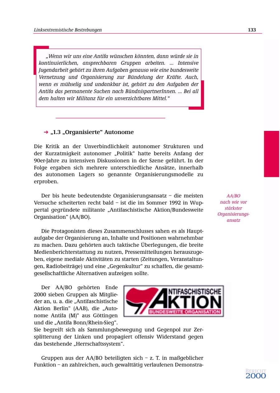 Seite 134 des Verfassungsschutzbericht 2000 Bund