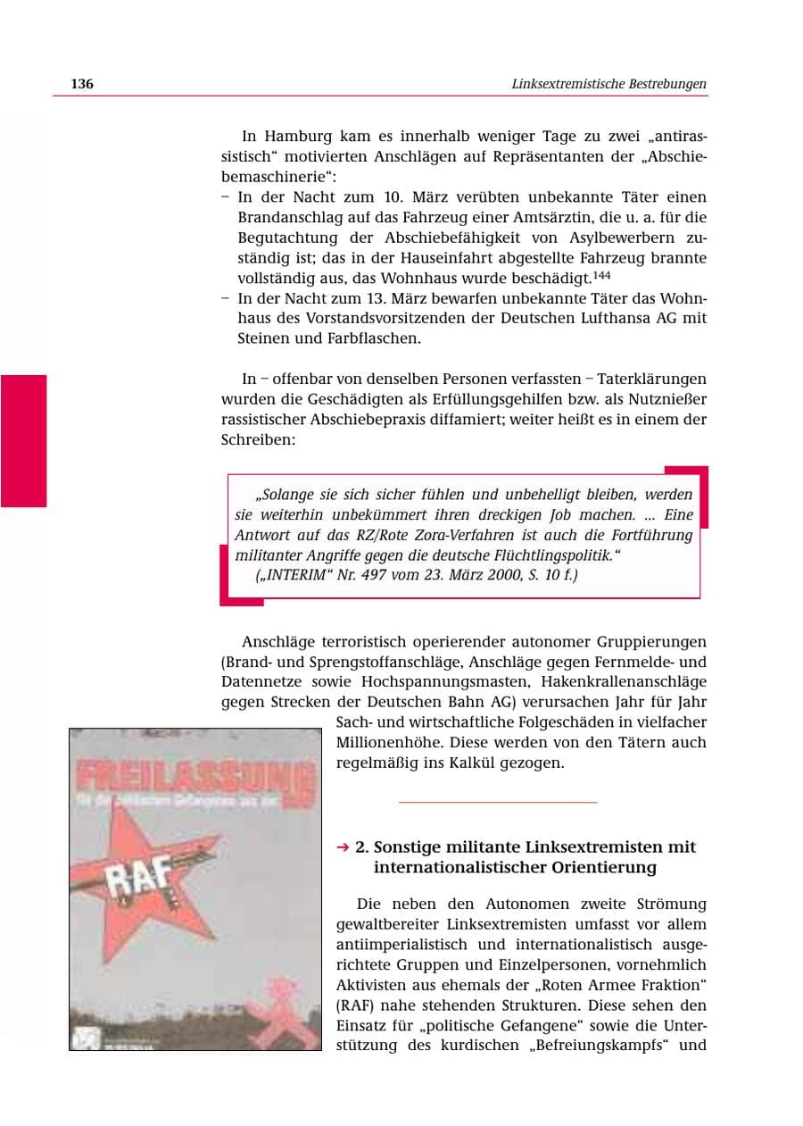 Seite 137 des Verfassungsschutzbericht 2000 Bund