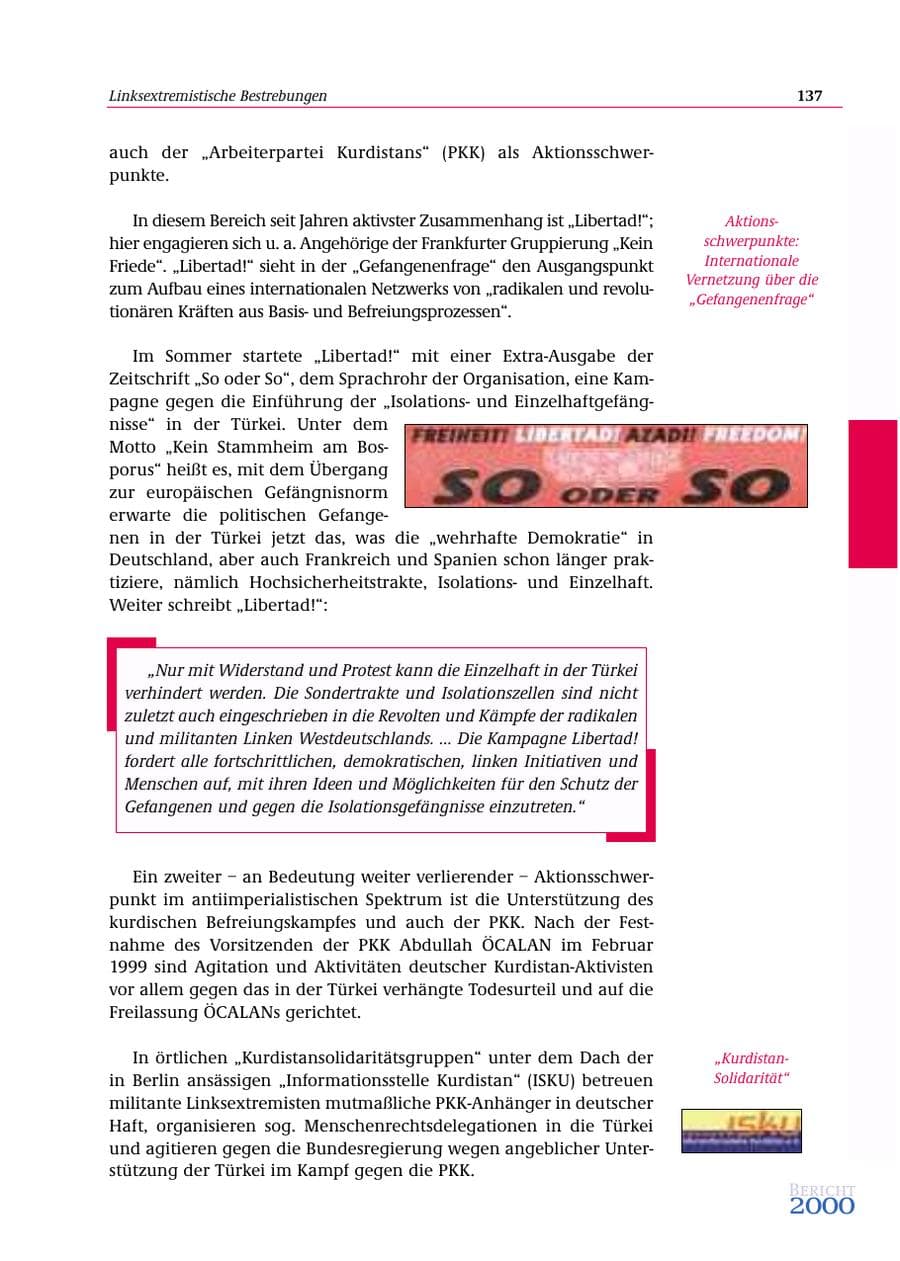 Seite 138 des Verfassungsschutzbericht 2000 Bund