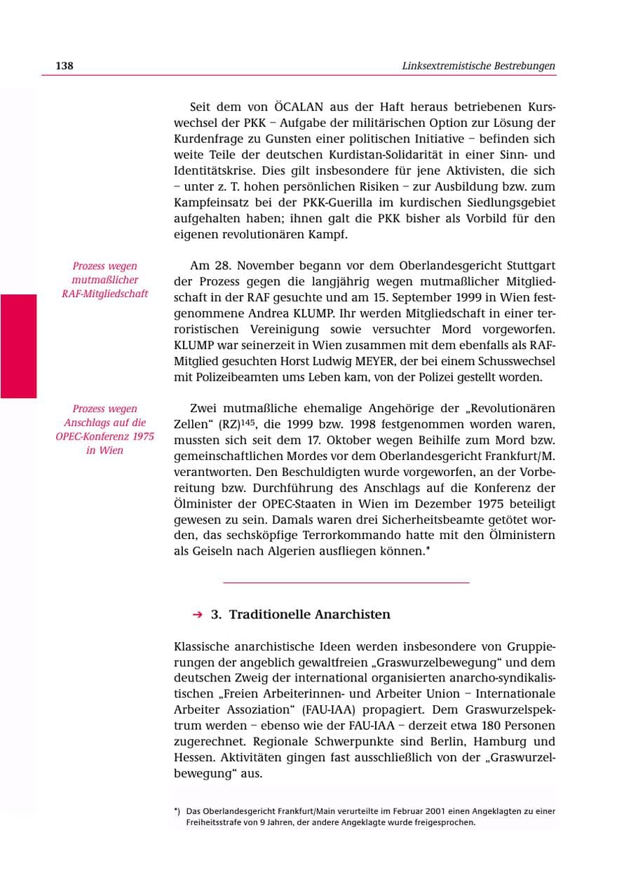 Seite 139 des Verfassungsschutzbericht 2000 Bund