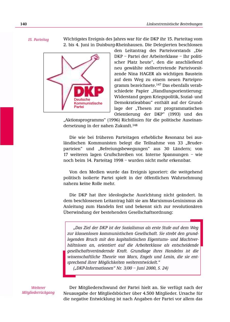 Seite 141 des Verfassungsschutzbericht 2000 Bund