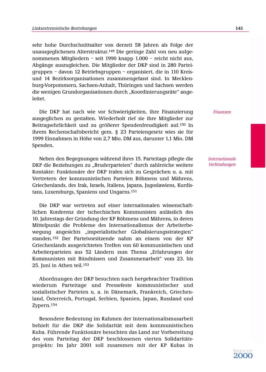 Seite 142 des Verfassungsschutzbericht 2000 Bund