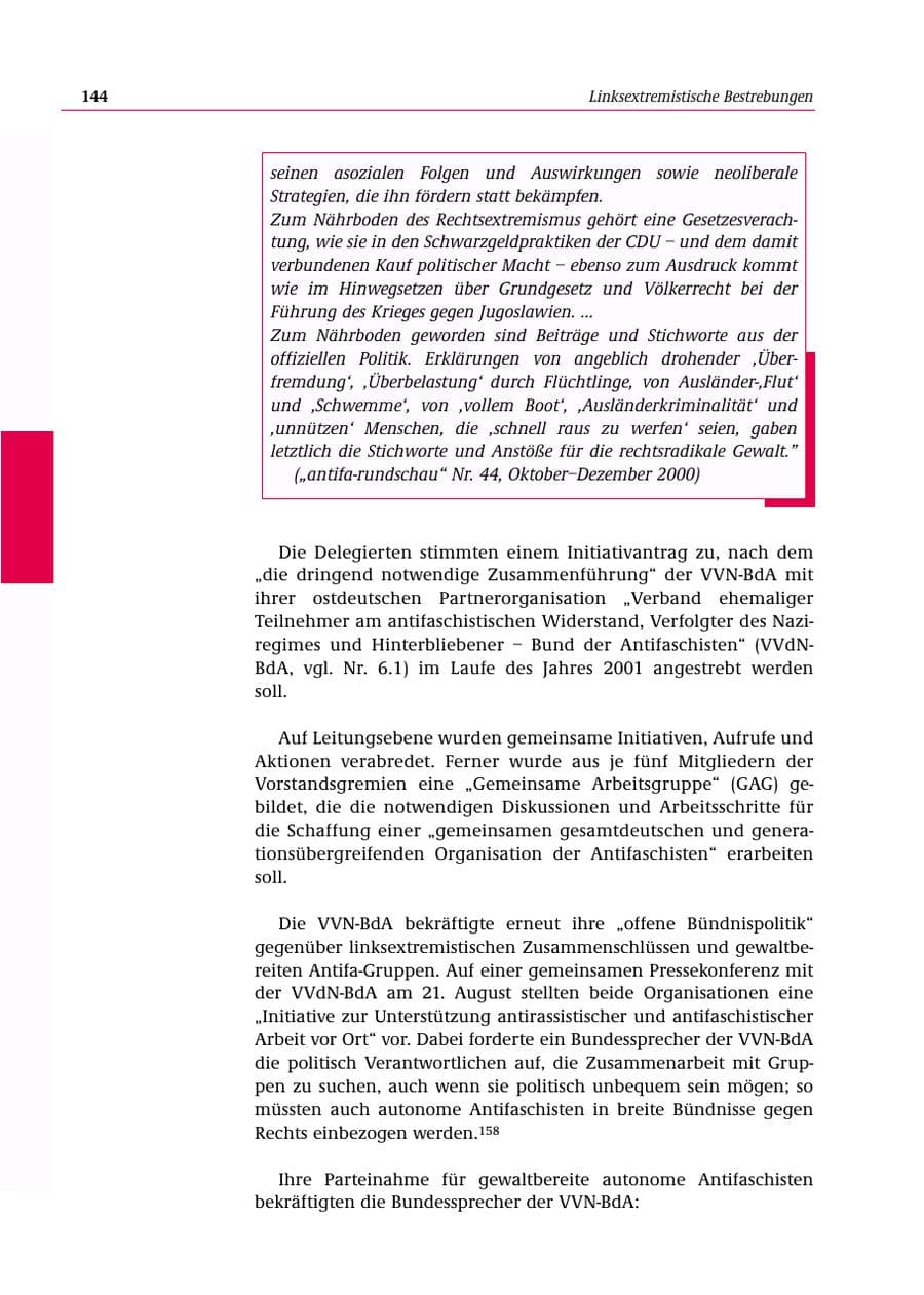 Seite 145 des Verfassungsschutzbericht 2000 Bund