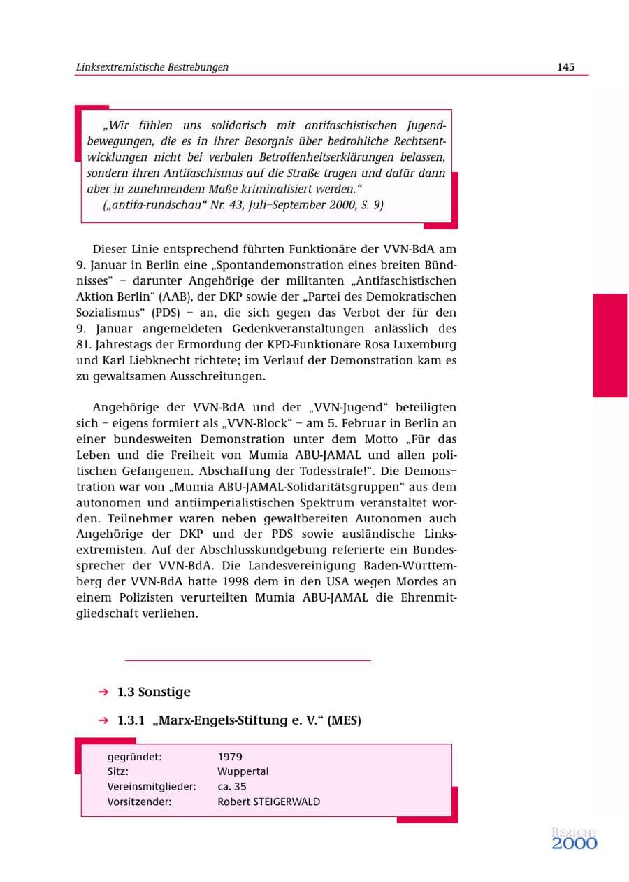 Seite 146 des Verfassungsschutzbericht 2000 Bund
