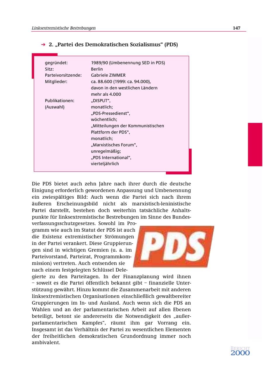 Seite 148 des Verfassungsschutzbericht 2000 Bund