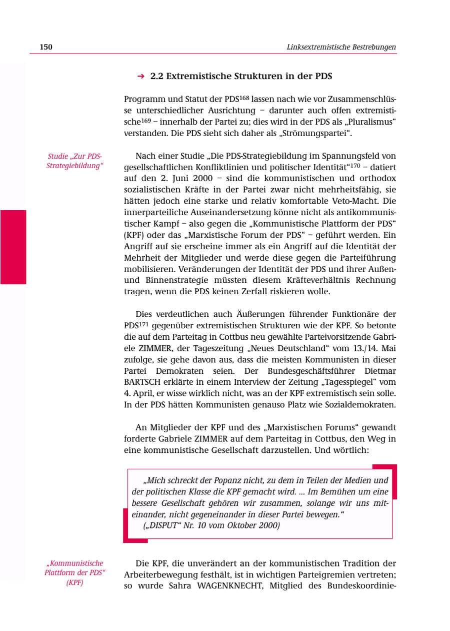 Seite 151 des Verfassungsschutzbericht 2000 Bund