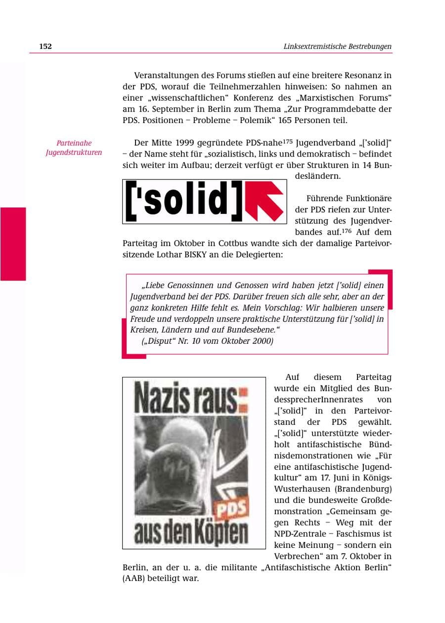 Seite 153 des Verfassungsschutzbericht 2000 Bund
