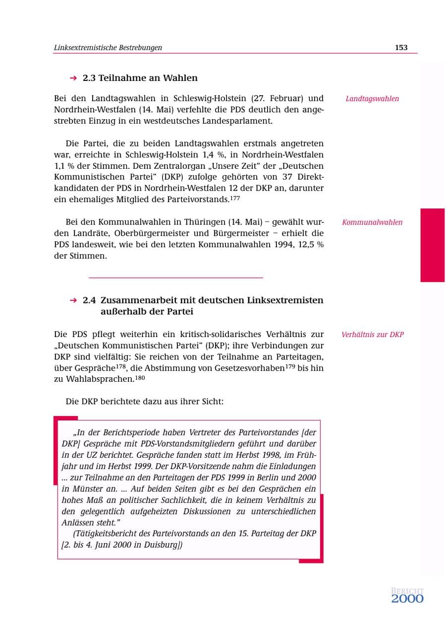 Seite 154 des Verfassungsschutzbericht 2000 Bund