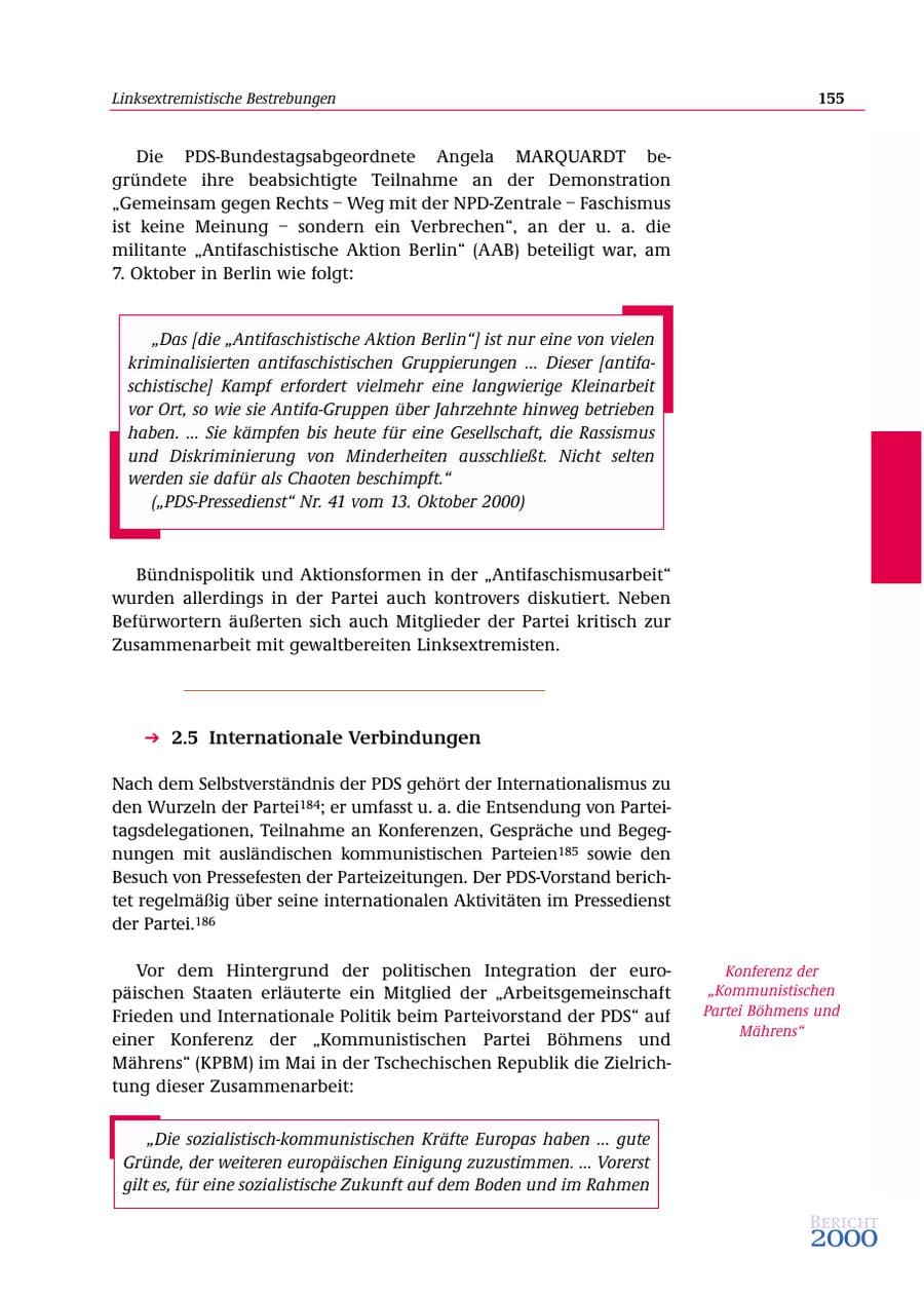 Seite 156 des Verfassungsschutzbericht 2000 Bund