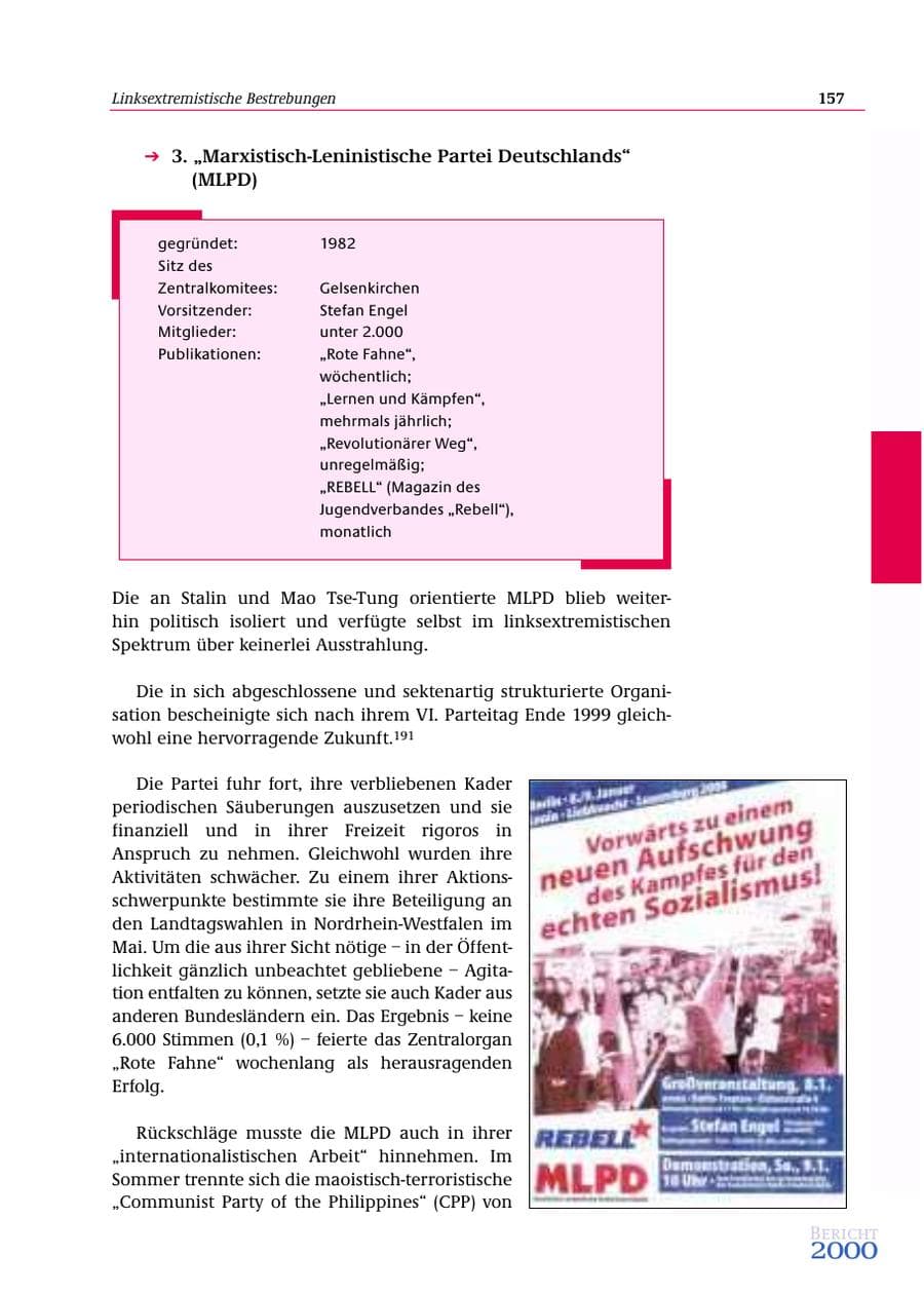 Seite 158 des Verfassungsschutzbericht 2000 Bund