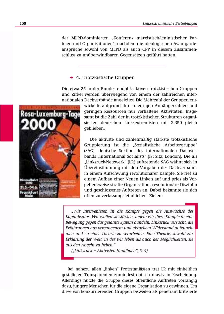 Seite 159 des Verfassungsschutzbericht 2000 Bund