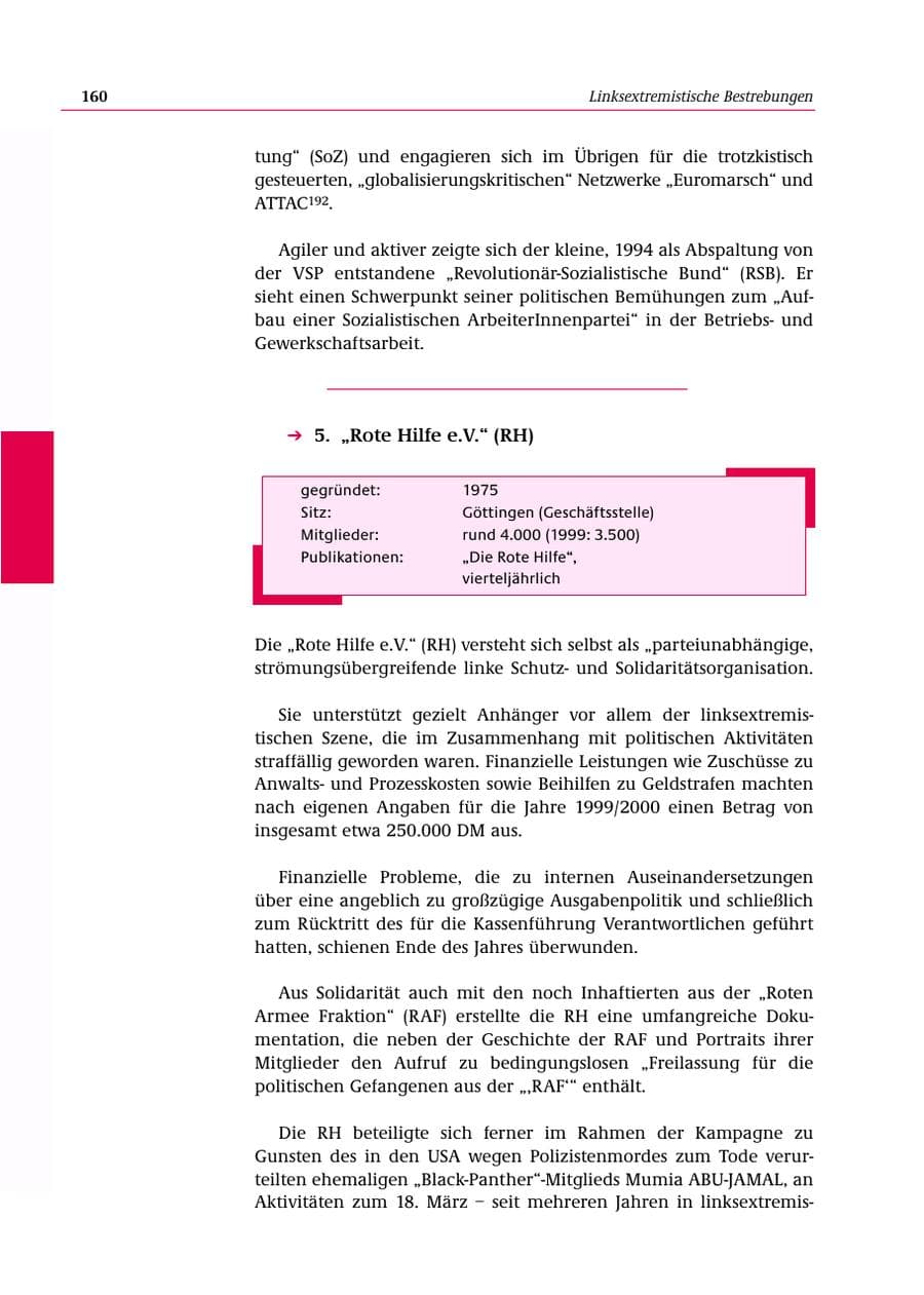 Seite 161 des Verfassungsschutzbericht 2000 Bund