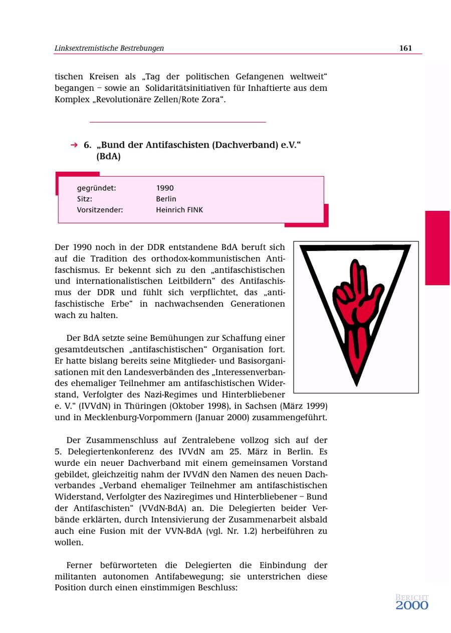 Seite 162 des Verfassungsschutzbericht 2000 Bund