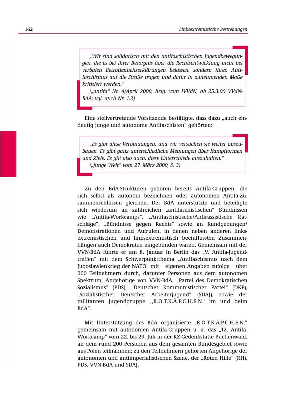 Seite 163 des Verfassungsschutzbericht 2000 Bund