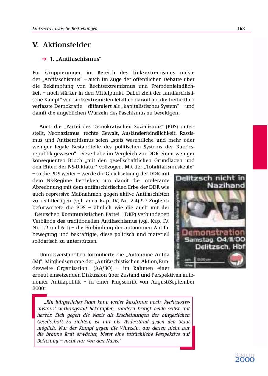 Seite 164 des Verfassungsschutzbericht 2000 Bund