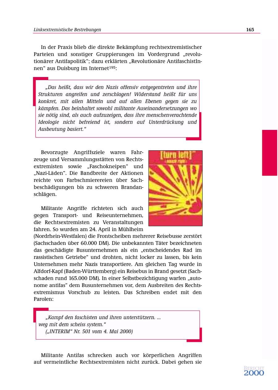Seite 166 des Verfassungsschutzbericht 2000 Bund