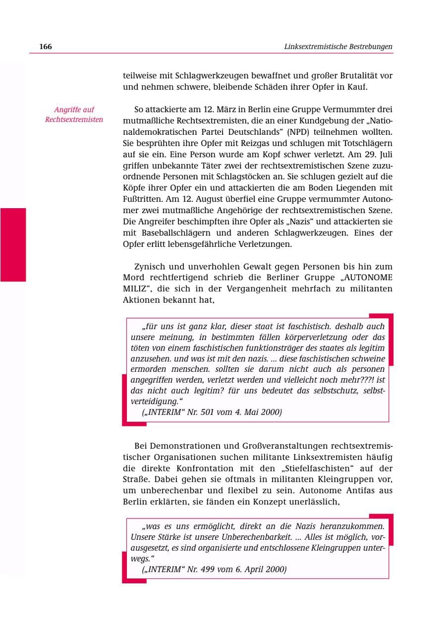 Seite 167 des Verfassungsschutzbericht 2000 Bund