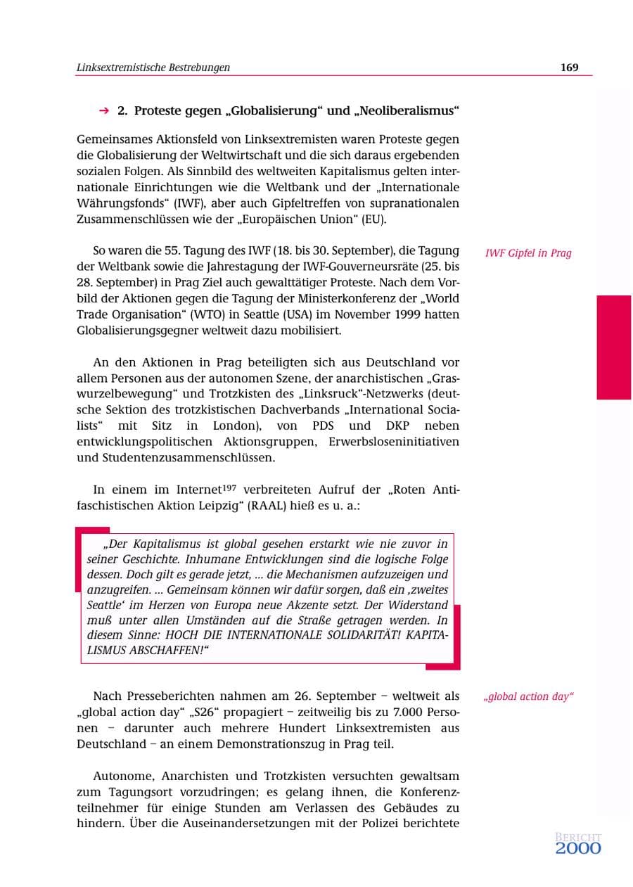 Seite 170 des Verfassungsschutzbericht 2000 Bund