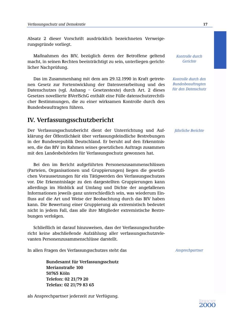 Seite 18 des Verfassungsschutzbericht 2000 Bund